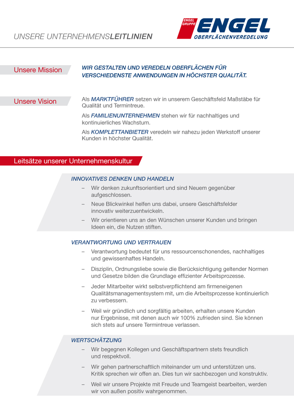 Engel Gruppe - Unternehmensleitlinie